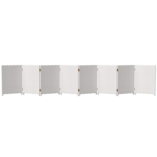 Red Lantern 2 ft. Short Woven Fiber Folding Screen - 8 Panel - White - color: White, size: 8 Panel