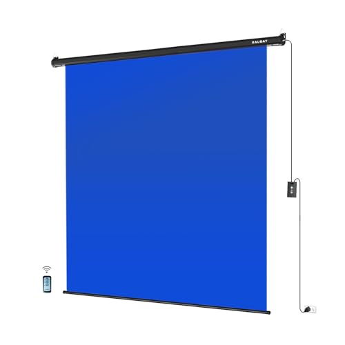 RAUBAY Motorized Pull Down Blue Screen - 78.7" x 86.6" Collapsible Wall-Mount Background for Professional Video Production, Chroma Key Backdrop for YouTube, TikTok, Streaming, Video Conferencing - color: Blue, size: Wider(78.7 x 86.6in)