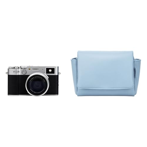 KIWIFOTOS PU Leather Camera Case for Fuji X100VI/PowerShot V1 | without strap, Fits X100VI/X-E5+23/27mm lens & PowerShot V1. Soft PU leather, magnetic flap, soft lining, rear zipper pocket - color: PU Camera Case Blue