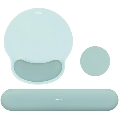 MOSISO Wrist Rest Support for Mouse Pad&Keyboard Set, Circle Curved Ergonomic Mousepad&Coaster Non-Slip Base Home/Office Pain Relief&Easy Typing Pad with Soft Cloth&Silicone Lining, Aquamarine - color: Aquamarine