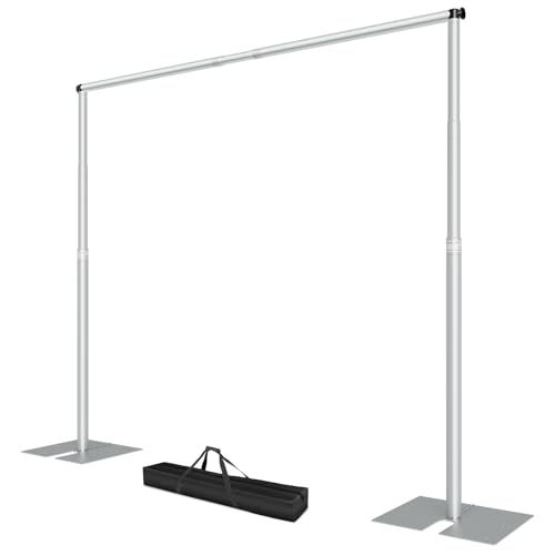 EMART Heavy Duty Backdrop Stand, 8.5x10Ft Adjustable Pipe and Drape kit with 9.26 LBS Steel Flat Base, Sturdy Metal Diy Photo Background Frame for Parties, Events, Wedding, Photography - Silver - color: Silver, size: 8.5x10FT
