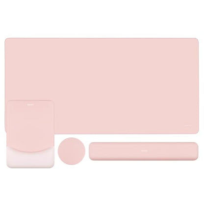 MOSISO Keyboard Mouse Pad Set, Large Gaming Mouse Pad&Rectangular Keyboard Wrist Rest&Mousepad with Wrist Rest&Coaster, Ergonomic Non-Slip&Easy Typing Pad with Curved Silicone Lining, Baby Pink - color: Baby Pink