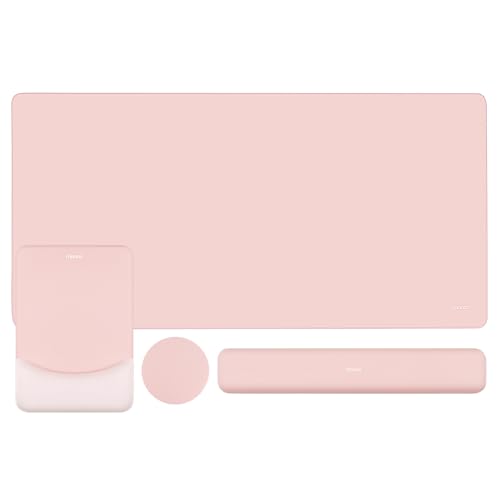 MOSISO Keyboard Mouse Pad Set, Large Gaming Mouse Pad&Rectangular Keyboard Wrist Rest&Mousepad with Wrist Rest&Coaster, Ergonomic Non-Slip&Easy Typing Pad with Curved Silicone Lining, Baby Pink - color: Baby Pink