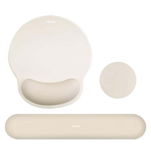 MOSISO Wrist Rest Support for Mouse Pad&Keyboard Set, Circle Curved Ergonomic Mousepad&Coaster Non-Slip Base Home/Office Pain Relief&Easy Typing Pad with Soft Cloth&Silicone Lining, Khaki - color: Khaki