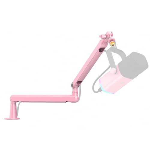 FIFINE Low Profile Boom Arm Mic Stand, Microphone Stand with Cable Management Channel, Desk Clamp, Screw Adapter for Streaming Podcast Recording, Adjustable Metal Mic Boom Arm Pink-BM88P - color: Pink