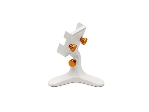 WeatherTech DeskFone Two View in White - Adjustable, Universal Cell Phone Holder Mount Stand for Desk, Counter, Table - Tripod Design for iPhone & Smartphone Charging - Orange Metal Knobs - color: Orange Metal Knobs