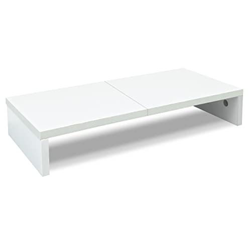 TEAMIX 20 inch White Monitor Stand Riser, Wood Desktop Stand for PC/TV/Laptop/Printer, White Monitor Riser with Storage, Computer Stand with Keyboard Organizer - color: White, size: 20 inch