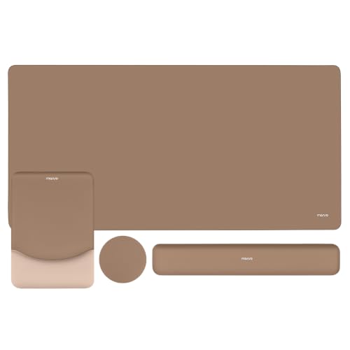 MOSISO Keyboard Mouse Pad Set, Large Gaming Mouse Pad&Rectangular Keyboard Wrist Rest&Mousepad with Wrist Rest&Coaster, Ergonomic Non-Slip&Easy Typing Pad with Curved Silicone Lining, Mocha - color: Mocha