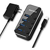 Powered USB Hub, RSHTECH 4 Port USB 3.0 Hub Splitter Portable Aluminum USB Data Hub Expander with Individual On/Off Switch and Universal 5V AC Adapter, 3.3ft USB 3.0 Cable (RSH-516) - size: 4-Port Powered USB 3.0 Hub
