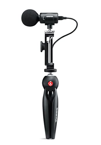 Shure MV88+ Video Kit - Digital Stereo Condenser Microphone for Apple and Android, with Manfrotto PIXI Tripod, Phone Clamp, Mount, iOS and USB-C Cables for Next-Level Connectivity (MV88+ Video KIT) - style: MV88+ Video Kit (Old Package)