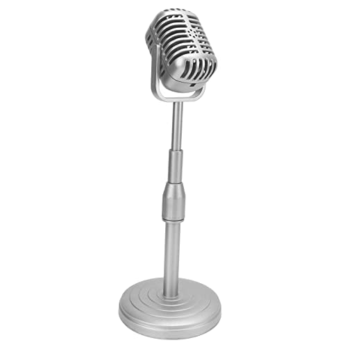 Vintage Microphone Prop Model with Adjustable Stand, Old Fashioned Desktop Microphone Prop Decor for Party Decoration, Costume Role Play (silver) - color: silver