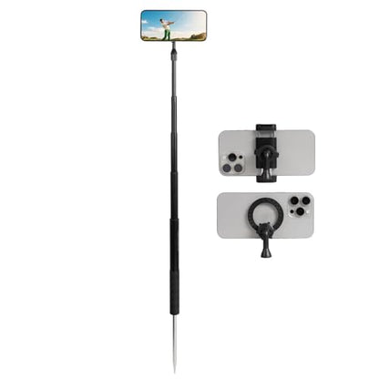 Ground Golf Monopod Phone Stand Holder with Spike Stake, 46" Extendable Selfie Stick & Universal 1/4" Screw - Record Stable Hands-Free Golf Swing Videos for magsafe and All Smartphones - style: Monopod