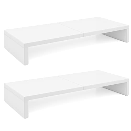 TEAMIX 2 Pack White Monitor Stand Riser - 20 inch, Wooden Desktop Stand for PC/TV/Laptop/Printer, Monitor Riser with Storage, Computer Stand with Keyboard Organizer - color: White, size: 2 Pack-20 inch