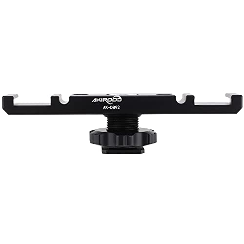 Dual Cold Shoe Mount Bracket,Dual Hot Shoe Extension Bar,Dual Cold Shoe Mount Plate Adapter,Cable Slot Bayonet/1/4 Thread Holes for Microphone, Camera, Light, Reflector Panel, Teleprompte Monitor