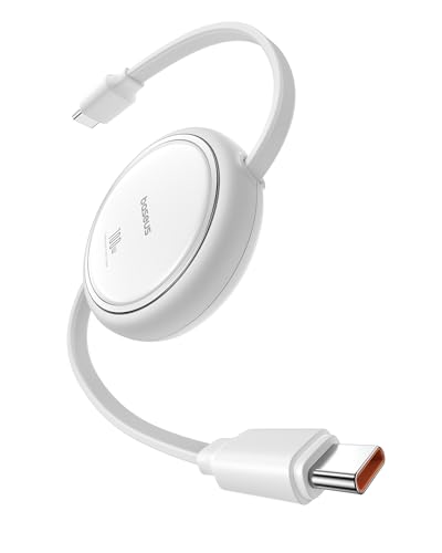 Baseus USB C to USB C Cable, 100W Retractable USB C 5A Fast Charging Cable, 4-Stage Length Preset USB Type C Charger Cord for iPhone 16 15 Pro Plus Pro Max, MacBook, iPad, Samsung S24/S23+ (3.3ft) - color: White, size: 3.3ft