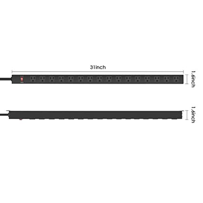 HHSOET Metal Wall Mount Power Strip, 16 Outlets, 3 FT SJT 3/C 14AWG Power Cord, 15A 125V 1875W, Black - size: 3 ft, style: 16 Outlets