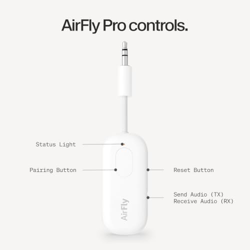 Twelve South AirFly Pro | Bluetooth Wireless Transmitter/Receiver Adapter for 2 Headphones, Audio Sharing, Compatible with 3.5mm aux Jack for Airplanes, TV, Gym, Stereo, and Travel, 25+ Hr Battery - color: White, style: AirFly Pro