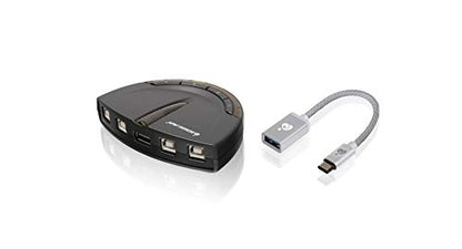 IOGEAR 4 Port USB 2.0 Switch - Auto Printer Switch - USB-A to USB-C Adapter Kit - Manually or Auto Control - LEDs Indicate - Plug N Play - GUB431CA1KIT - size: 4 PORT w/USB-C adapter