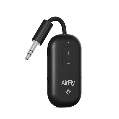 AirFly Pro 2 – Bluetooth Adapter for Airplane, Pair 2 AirPods or Wireless Headphones – 3.5mm AUX Bluetooth Transmitter and Receiver for Cars, Boats, Treadmills, TVs– Airplane Travel Essentials, Black - color: Black, style: AirFly Pro 2