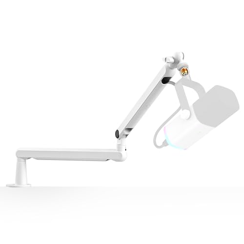 FIFINE Boom Arm Mic Stand, Low Profile Microphone Arm Stand, Podcast Mic Boom Arm with Desk Mount, Cable Channels Management, Metal Boom Arm White for Recording/Streaming/Gaming/Home Office-BM88W - color: White