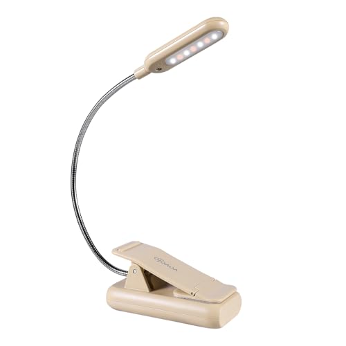 VAVOFO Rechargeable Book Light for Reading in Bed Kids, 7 LED Reading Light with 9-Level Warm Cool White Daylight, Eye Care Lamp with Power Indicator for Bookworms (Khaki) - color: Khaki