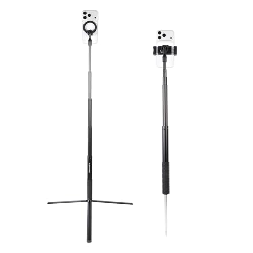 Ground Golf Monopod and Tripod Phone Holder Stand with Spike Stake, 46" Extendable Selfie Stick & Universal 1/4" Screw - Record Stable Hands-Free Golf Swing Videos for magsafe and All Smartphones - style: Monopod and Tripod