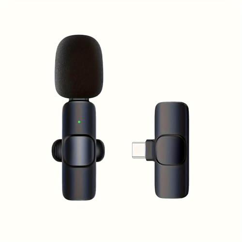 Wireless Clip-On Microphone, Plug-and-Play, Easy-to-Use Professional Wireless Microphone for Smartphones, Laptops, Omnidirectional Condenser Recording Microphone for Interviews