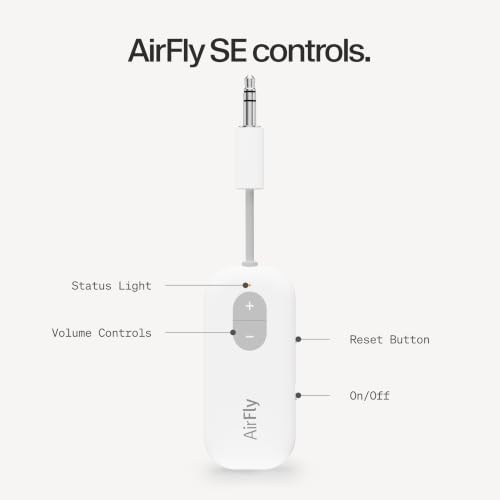 Twelve South AirFly SE | Bluetooth Wireless Audio Transmitter Adapter for AirPods/Headphones, 20+ Hr Battery, Works with 3.5mm aux Jacks on Airplanes, TVs, Gym Equipment, and Travel - color: White, style: AirFly SE