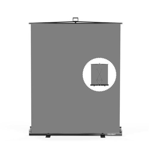 【Easy Set-Up】 RAUBAY 59.8 x 82.7in Collapsible Gray Backdrop Screen Portable Retractable Panel Photo Grey Background with Stand for Video Conference, Photographic Studio, Streaming - color: Grey, size: Standard (59.8 x 82.7in)