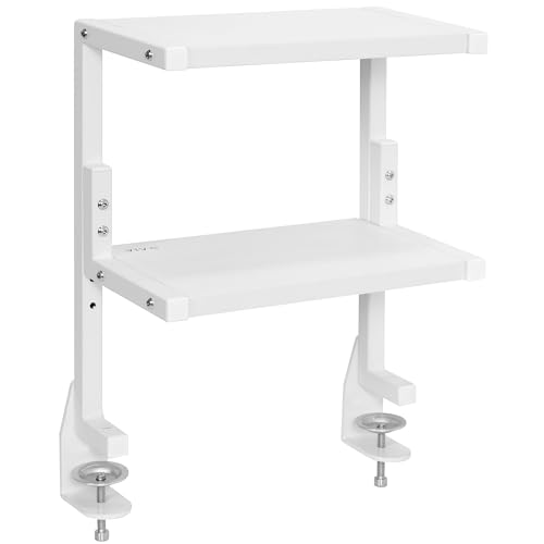 VIVO White Clamp-on 13 inch 2-Tier Desk Shelf, STAND-SHELF2CW | Above or Below Desk, 2 Level Shelving Unit for Table Accessories, Gaming Devices, and More, Storage Tray, Desktop Organizer - color: White, size: 13 inch