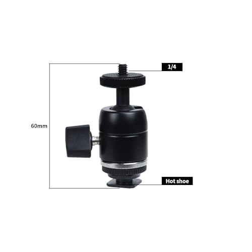 Mini Ball Head Hot Shoe Adapter, 360° Swivel 1/4" Thread Camera Mount for DSLR, Tripod, Monitor, LED Video Light & Microphone, Heavy Duty Metal Cold Shoe Bracket for Vlog & YouTube.