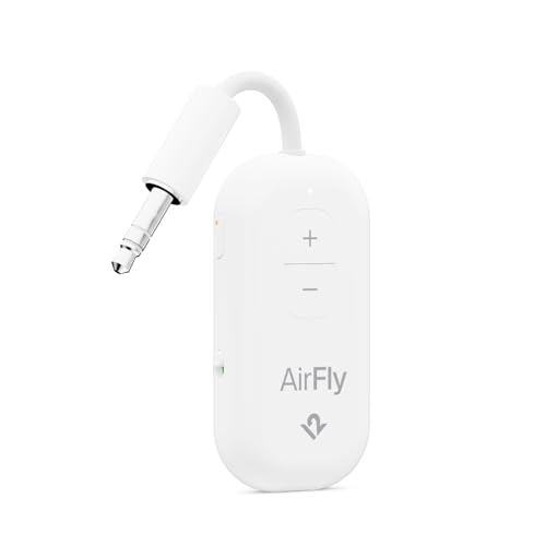AirFly Pro 2 – Bluetooth Adapter, Pair 2 AirPods or Wireless Headphones – 3.5mm AUX Bluetooth Transmitter and Receiver for Cars, Boats, Treadmills, TVs & More – Travel Essentials,White - color: White, style: AirFly Pro 2