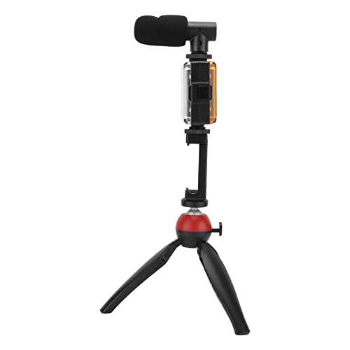 Portable Live Video Kit with Fill Light, Cardioid Microphone, Tripod, Phone Holder for Mobile Photography, Red. Compact Travel-Friendly Streaming Set fit Smartphones Content - color: Red