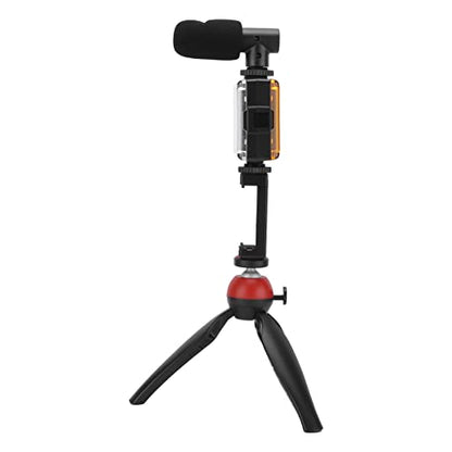 Portable Mobile Phone Photography Kit with Fill Light Microphone Tripod Red - Compact Vlogging Microphone Kit, Recording Equipment for Content Creator and Live Streaming (Red)
