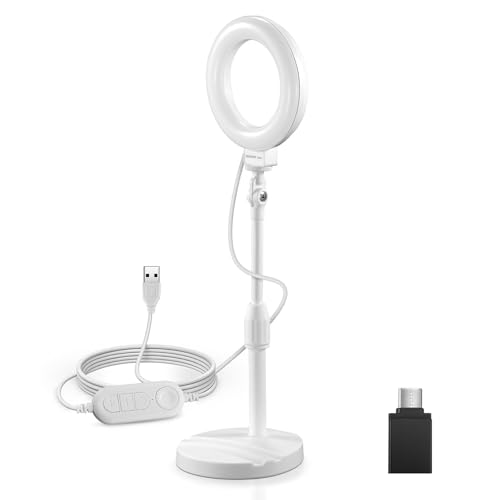 NEEWER BASICS 5"/13cm Desk Ring Light with Stand, 10W LED Selfie Light with Phone Holder Base Compatible with iPhone for Video Recording Laptop Webcam Zoom Video Conference Lighting Makeup, White BR60 - color: White, size: 5" w/Stand