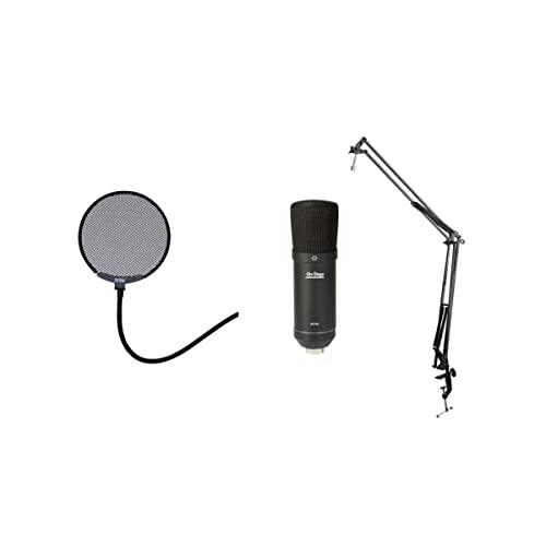 On-Stage Podcast Bundle- AS700 USB Microphone, ASVSM5-B Metal Pop Blocker Shield, and MBS5000NC Broadcast Boom Arm (ASB700)