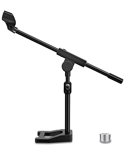 Desktop Microphone Stand, Adjustable Mic Stand with Boom Arm, Mic Clip Holder and 3/8" to 5/8" Screw Adapter for Dynamic Microphone and Blue Snowball, Blue Yeti, Kick Drums, Guitar Amps