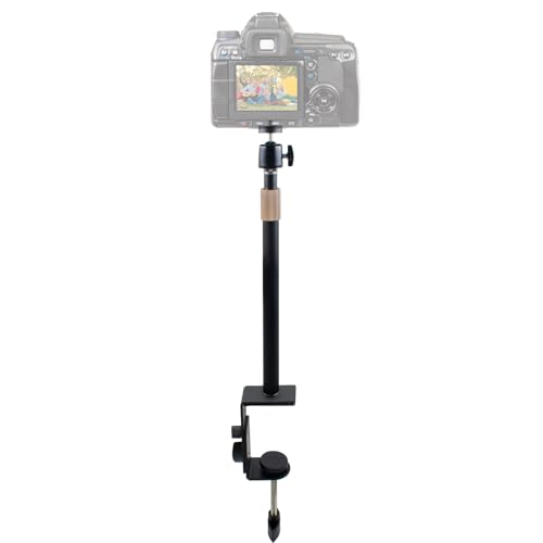 Extendable Camera Desk Mount with 360° Ball Head & 1/4" Screw, 9''-15.4" Adjustable Height Tabletop C-clamp Mounts Stand for Live Streaming, Video Conferencing, Video Recording, Photography