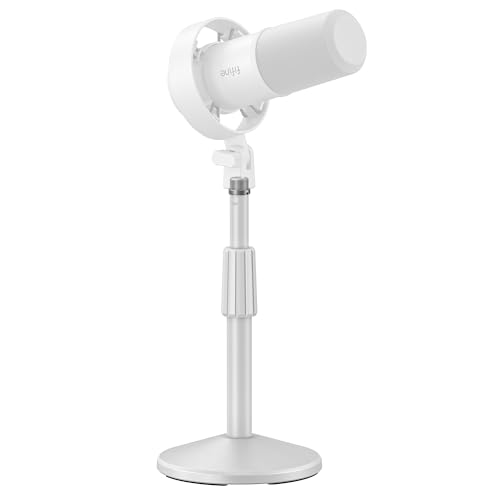 FIFINE Desktop Height-Adjustable Microphone Stand, Heavy-duty Metal Tabletop Mic Stand with Weighted Anti-Slip Slope-base, 3/8'' to 5/8'' Screw Adapter for AM8W/K688W,Podcast, Streaming, Gaming-BS2W - color: white