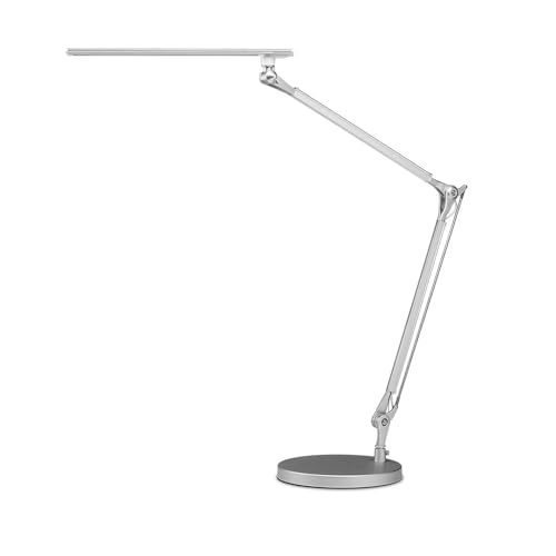 UPLIFTDESK E7 LED Desk Lamp – Adjustable 3 Color Modes, Dimmable Home Office Desk Light for Standing Desk, Dual Monitors, Aluminum Task Lamp (Silver Lamp, Silver Base) - color: Silver Lamp Silver Base