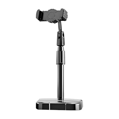 1 Pcs Telescopic Desktop Phone Stand, 360 Rotating Adjustable Height Holder, Stable Cradle for Smartphones Tablets and Ipads(Black)