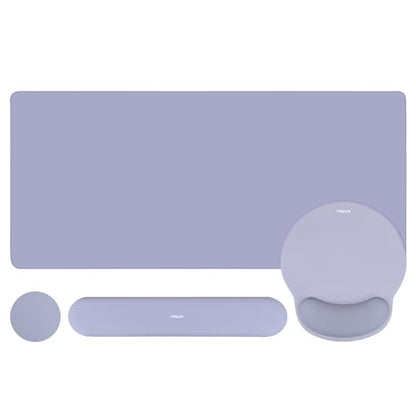 MOSISO Wrist Rest for Keyboard Mouse Pad Set, Large Gaming Deskpad&Circle Curved Mousepad&Keyboard Wrist Rest&Coaster, Ergonomic Non-Slip Mousepad&Easy Typing Pad with Silicone Lining, Lavender Gray - color: Lavender Gray