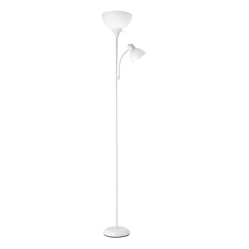 Globe Electric 67136 72" Torchiere Floor Lamp with Adjustable Reading Light, Matte White Finish, Frosted Shades, Rotary Switch on Socket, E26 Base - color: White, size: 1 Pack