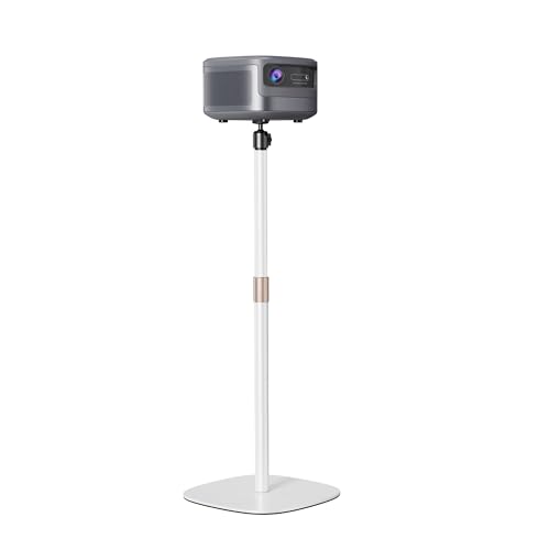 Projector Stand Floor Projector Mount Stand 1/4 Screw with Heavy Base, Adjustable Height 33"-50",Arbitrary Angle adjustment, for Living Room, Courtyard, Bedroom - color: White
