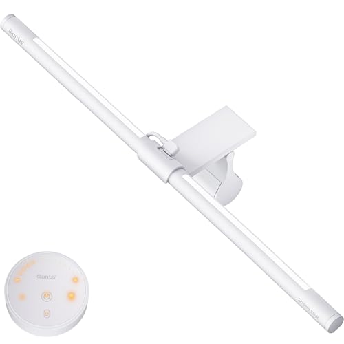 Quntis Monitor Light Bar with Remote, Eye-Care No Glare, Space Saving Home Office Desk Lamp, White, Stepless Dimming, Easy Setup LED Computer Light Backlight for Curved Gaming Monitors Reading Study - color: White