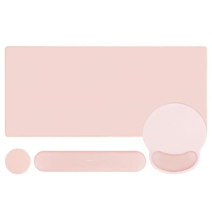 MOSISO Wrist Rest for Keyboard Mouse Pad Set, Large Gaming Deskpad&Circle Curved Mousepad&Keyboard Wrist Rest&Coaster, Ergonomic Non-Slip Mousepad&Easy Typing Pad with Silicone Lining, Baby Pink - color: Baby Pink