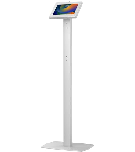 CTA Digital Thin Tall Floor Stand Standing 360 Degree Kiosk Display Tablet Holder with Charger Access & Lock for iPad 11 (A16)-Pro 11-inch M4 Air 11-inch M3- iPad 10th Gen - Galaxy Tab & More Tablets - color: White, size: Medium, style: Key Lock