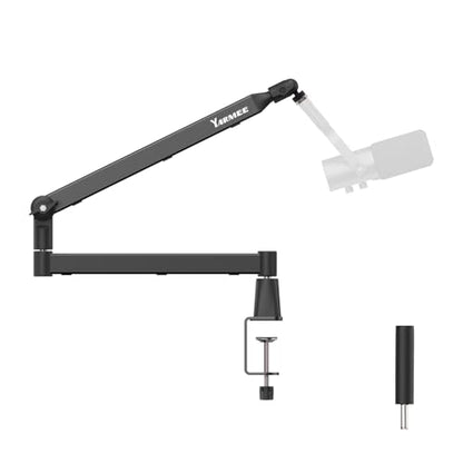 Mic Arm with 3.95" Extension Rod, Low Profile Mic Stand, Cable Management, 360° Rotatable Boom Arm with C-Clamp, 3/8" to 5/8" Metal Screw