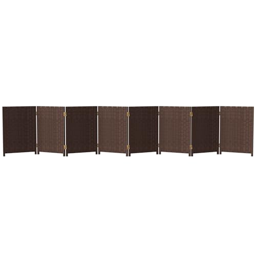 Red Lantern 2 ft. Short Woven Fiber Folding Screen - 8 Panel - Dark Mocha - color: Mocha, size: 8 Panel