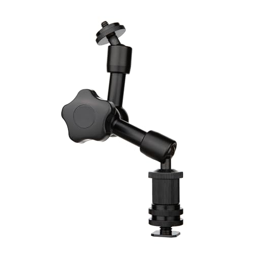 7-Inch Magic Arm - Articulating Friction Arm with 1/4" Tripod Screw & Cold Shoe Mount - 360 Swivel Ball Head Monitor Mount for DSLR Camera Rig, LED Light, Microphone - Black